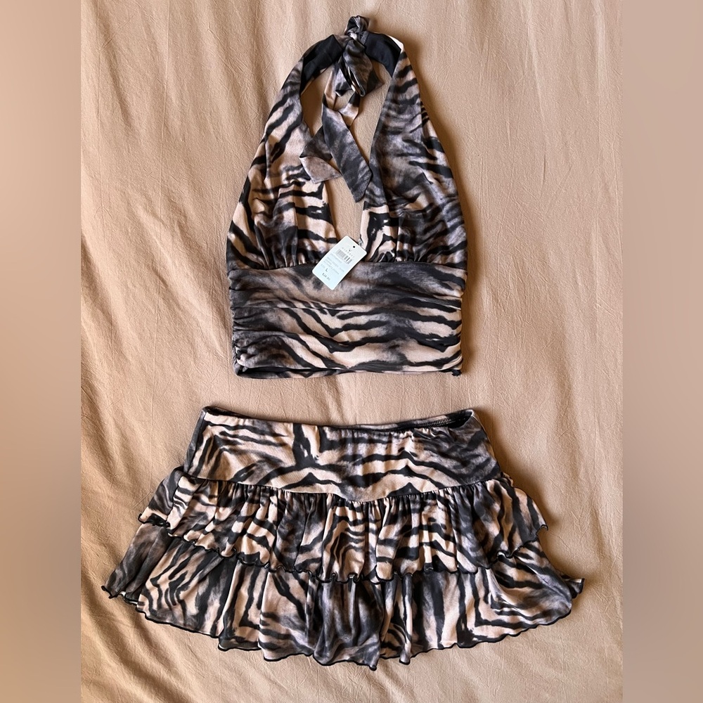 NWT Windsor Zebra Print Halter Top and Skirt Set